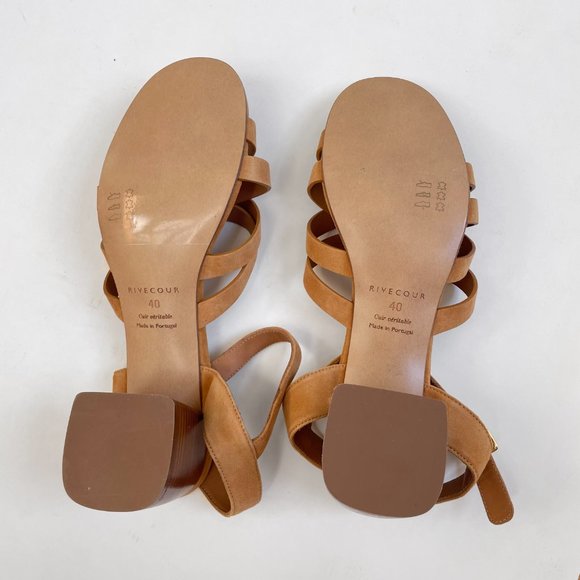 Rivecour Suede Sandals Brown Tan Leather $222 NEW Cross Stack Heel Block Ankle - Picture 10 of 12